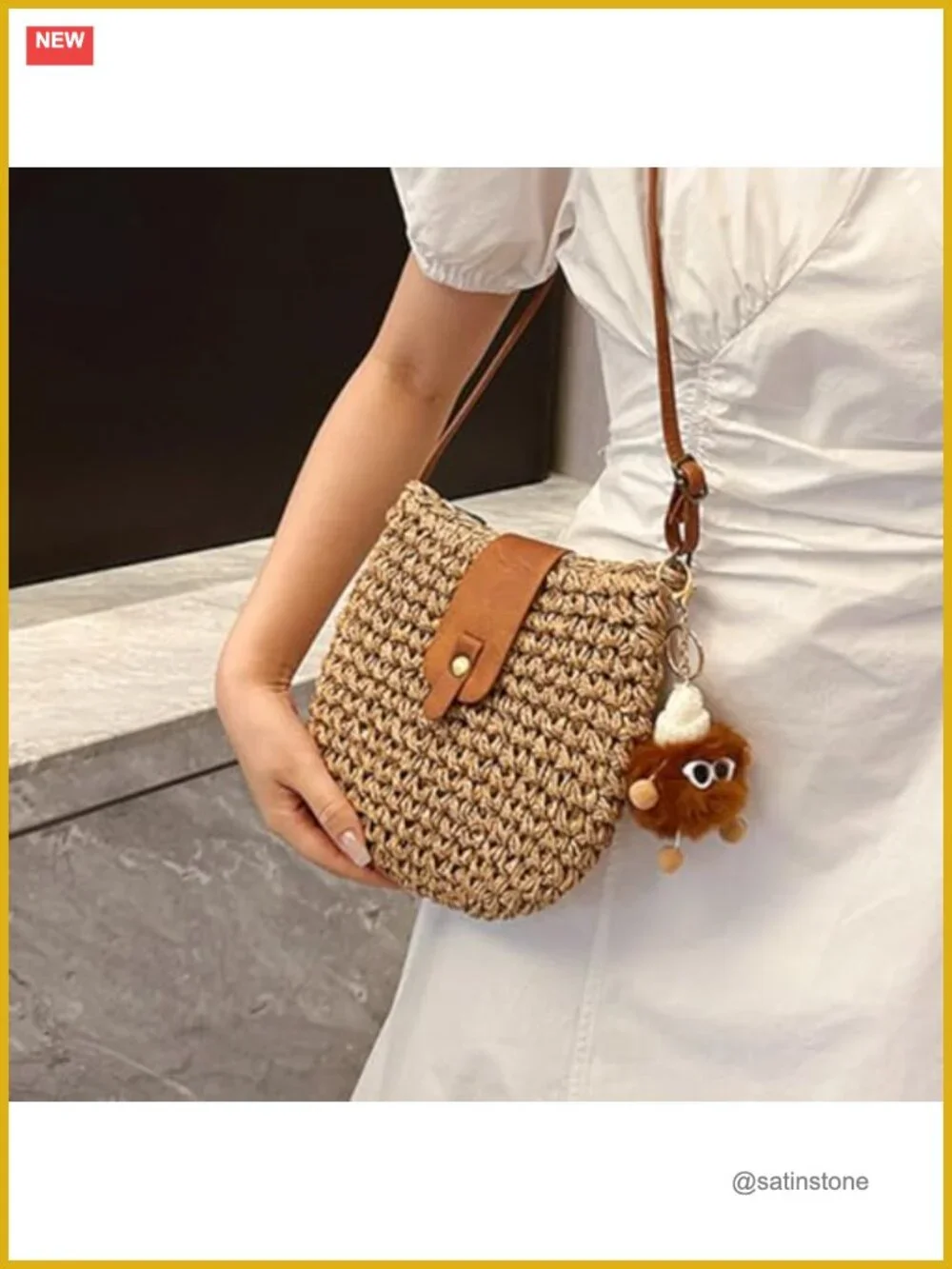 Handmade Crochet Straw Crossbody Bag, Convertible Hobo Tote, Casual Beach Purse